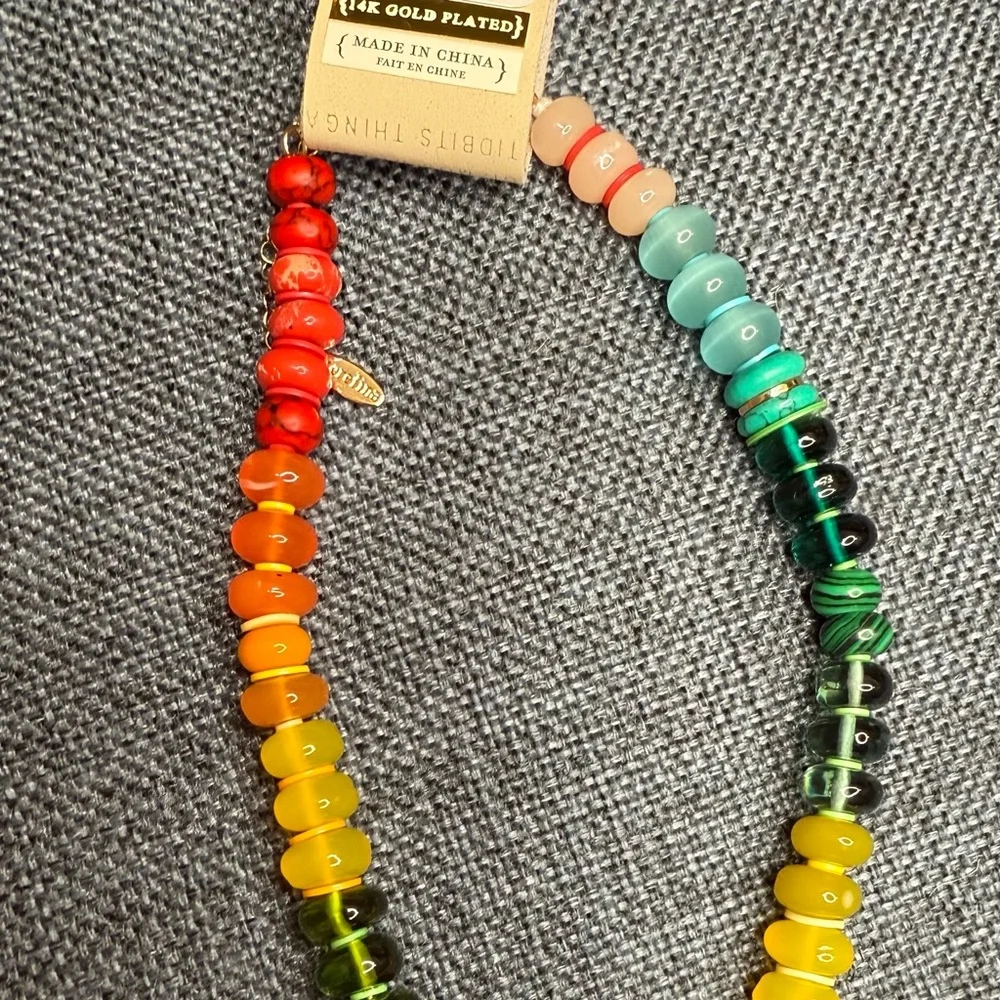 NWT Anthropologie Beaded Charm Cluster Necklace in Orange/ Multi - Picture 6 of 6